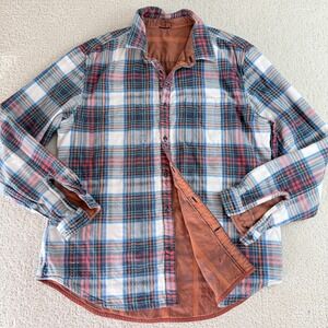 John Varvatos Neil Reversible Sport Shirt Plaid Double Cloth Mens L Distressed